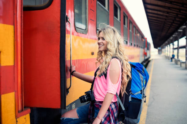 istock Young tourist on railway station 1088635480