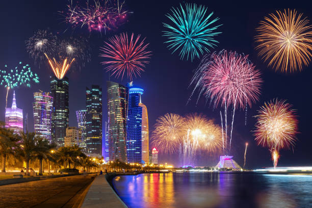istock Doha, Qatar, with fireworks for a celebration event 1088636804