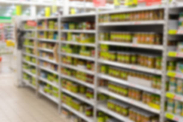 istock sauce and canned vegetable on shelves in store 1088640866