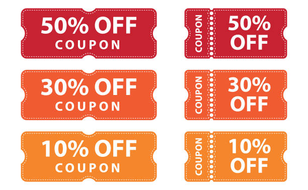 Coupons discount banner 50%, 30% and 10% off offers Tickets coupons discount label offers, vector graphic design element artwork coupon stock illustrations