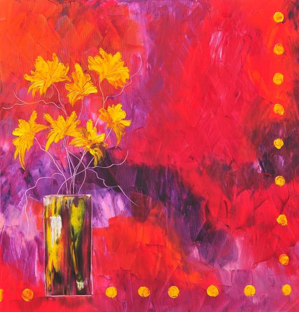 istock Vase with Yellow Abstract Flowers Contemporary Art Painting 1088649406