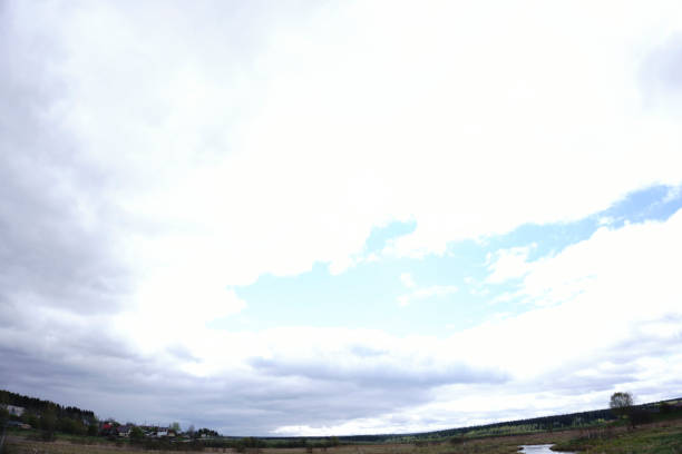 Backyards Russian northern village overcast summer day