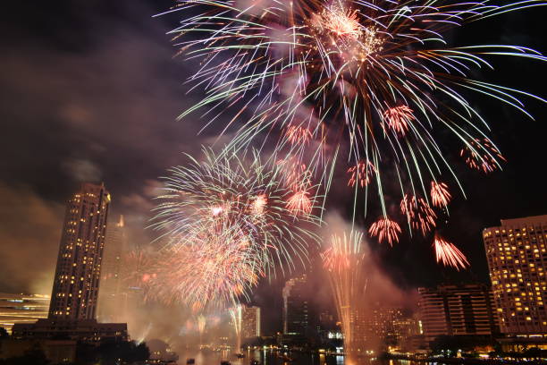 istock new year celebration fireworks on river in Thailand 1088657406