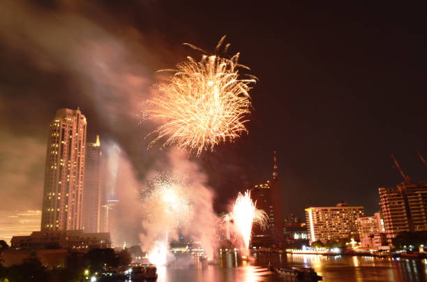 istock new year celebration fireworks on river in Thailand 1088657778