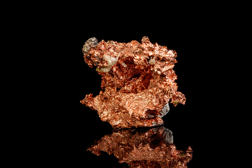 Macro mineral stone Copper on black background close up
