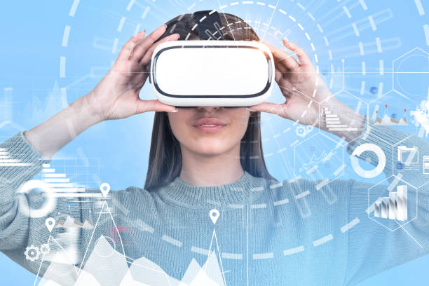 istock Woman in vr glasses, infographics 1088659680