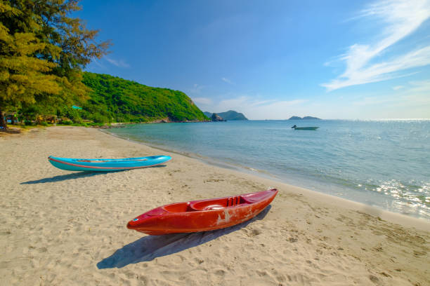 istock red and blue kayak at the beach 1088665094