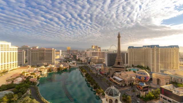 Time-lapse Aerial view of Las Vegas strip in Nevada USA Sunrise dawn