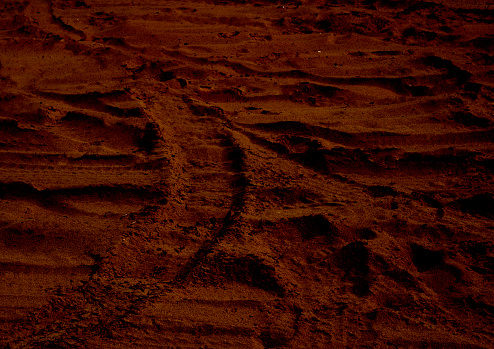 Martian sunset (Mars planet) red landscape. Looks like cold desert on Mars.