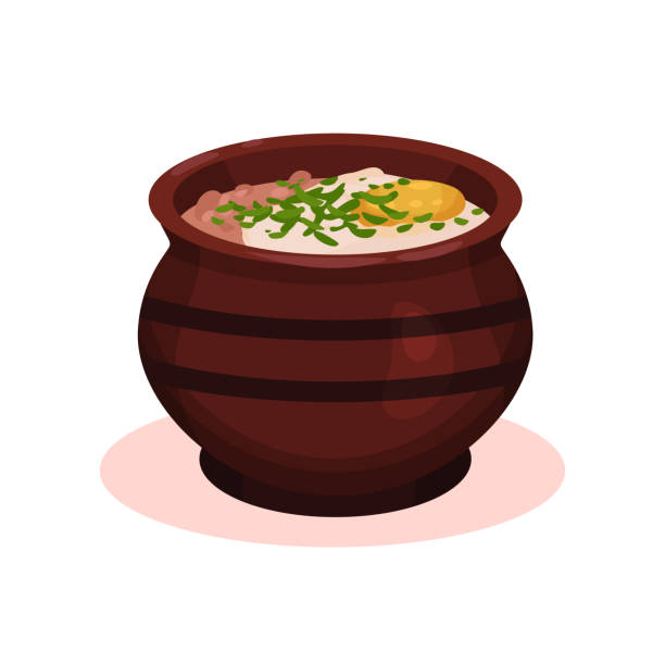 Traditional Clay Ceramic Soup Pot Bulgarian Cuisine National Food Dish  Vector Illustration On A White Background Stock Illustration - Download  Image Now - iStock