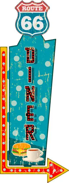 Vector illustration of grungy vintage diner sign, retro style,