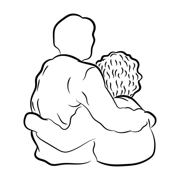 illustrations, cliparts, dessins animés et icônes de handrawn de quelques caresses, ligne simple vector - senior couple senior adult senior women grandmother