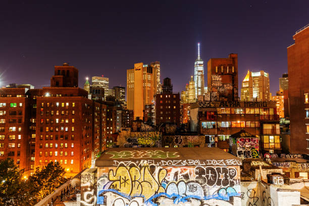 New York City, USA - October 12, 2105: Manhattan at night. The metropolitan area New York City with about 18 mio inhabitants is one of the most important economy areas and commercial center of the world