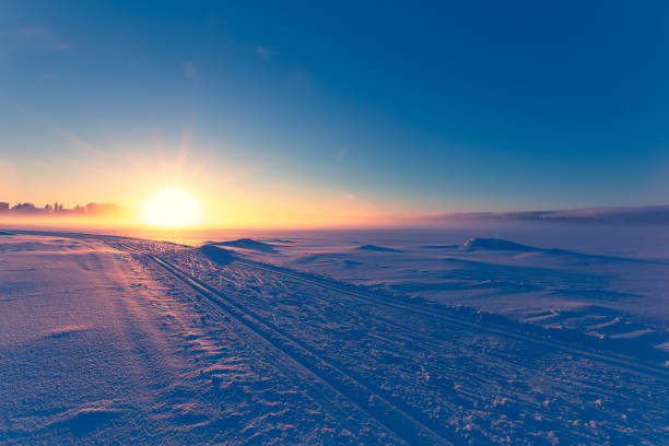 Sunset ski trail view from Sotkamo, Finland.