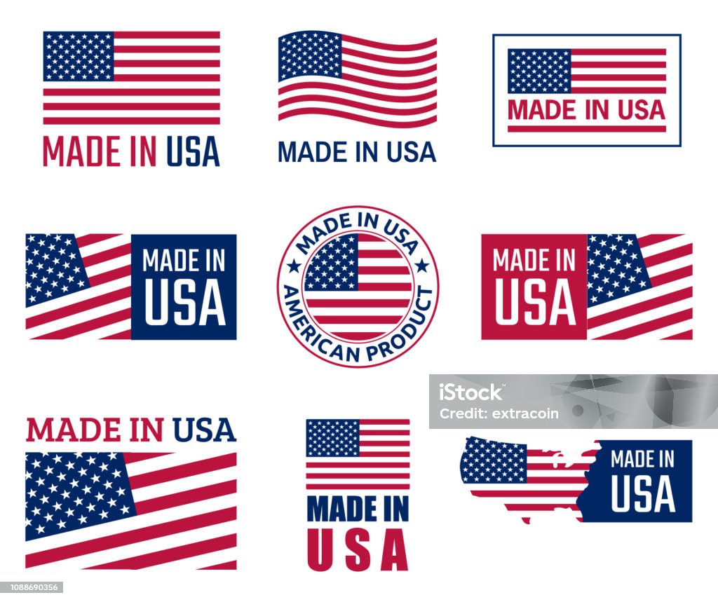 made in the usa labels set, american product emblem made in usa icon set, american product labels Made in the USA - Short Phrase stock vector