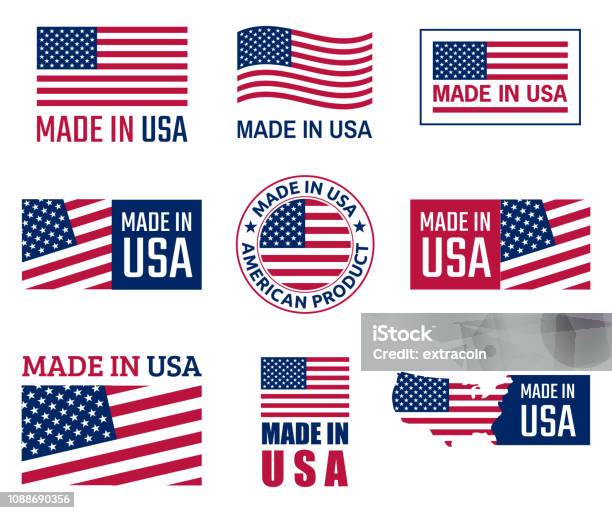 Made In The Usa Labels Set American Product Emblem Stock Illustration - Download Image Now