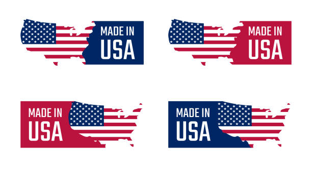 アメリカ ラベル セット、アメリカ製品のエンブレムは、 - made in the usa sign retro revival label点のイラスト素材／クリップアート素材／マンガ素材／アイコン素材