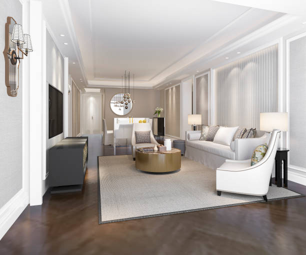 istock 3d rendering luxury and modern living room and dining room 1088702586