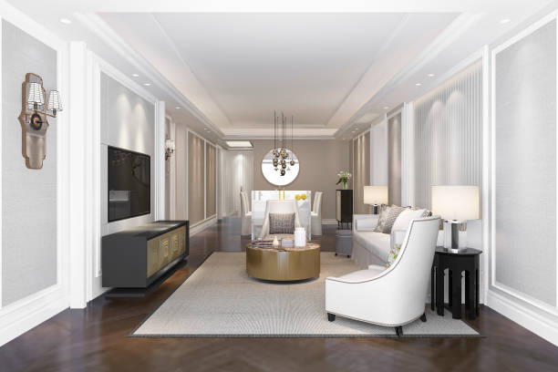 istock 3d rendering luxury and modern living room and dining room 1088702592