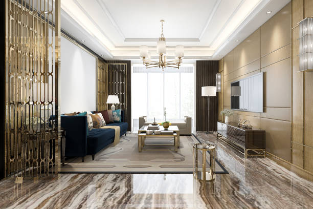 istock 3d rendering luxury classic living room with marble tile and bookshelf 1088702610