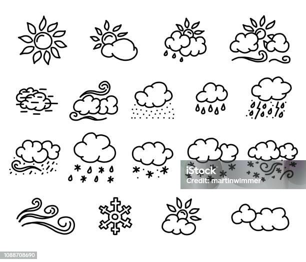 Weather Doodles Symbols Icons Stock Illustration - Download Image Now - Doodle, Icon Symbol, Weather