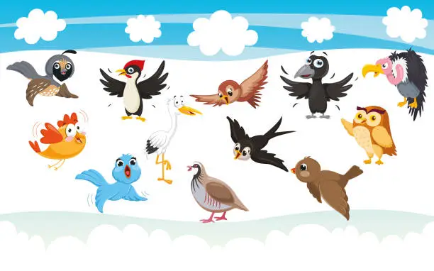 Vector illustration of Vector Illustration Of Cartoon Birds