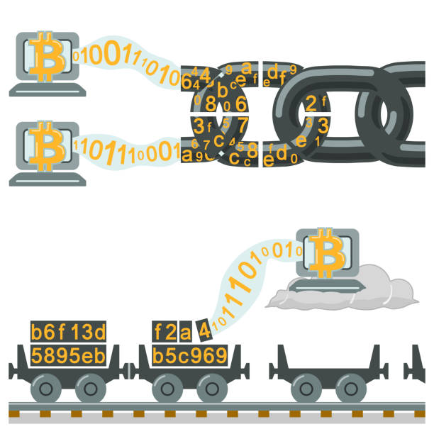 チェーンや鉄道貨車として blockchain 技術 - peer to peer audio点のイラスト素材／クリップアート素材／マンガ素材／アイコン素材