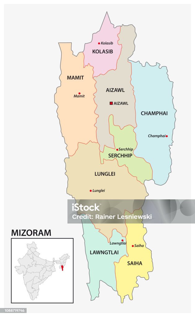 Bản Đồ Hành Chính Và Chính Trị Của Bang Mizoram Ấn Độ Hình minh họa Sẵn có - Tải xuống Hình ảnh Ngay bây giờ - iStock