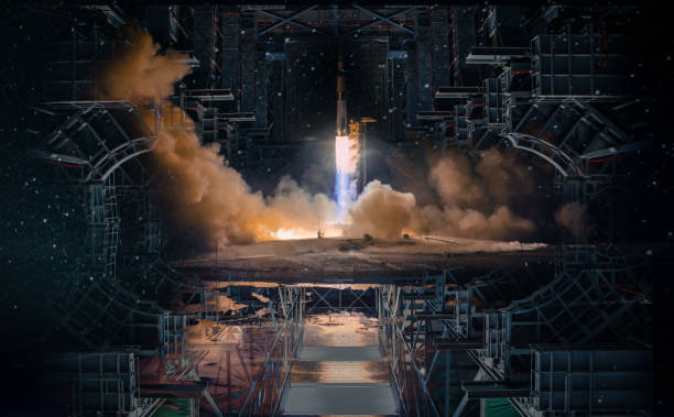 Technological futuristic design in open space and missile launch.The elements of this image furnished by NASA. Technological futuristic design in open space and missile launch.The elements of this image furnished by NASA. launch event photos stock pictures, royalty-free photos & images