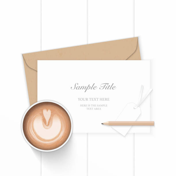 istock Flat lay top view elegant white composition letter kraft paper envelope pencil and coffee on wooden background 1088727044