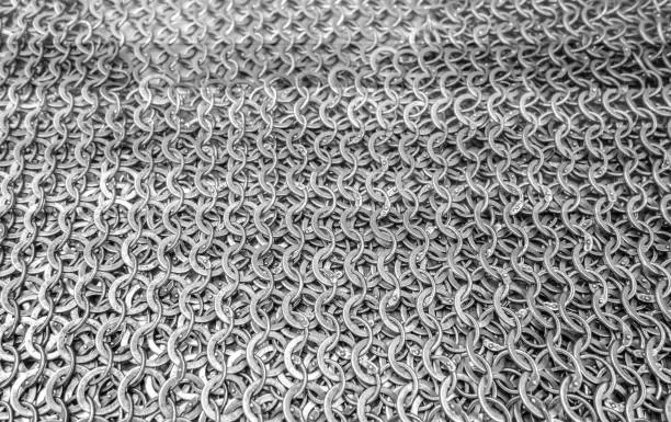 Metal chain mail ring pattern background texture close-up