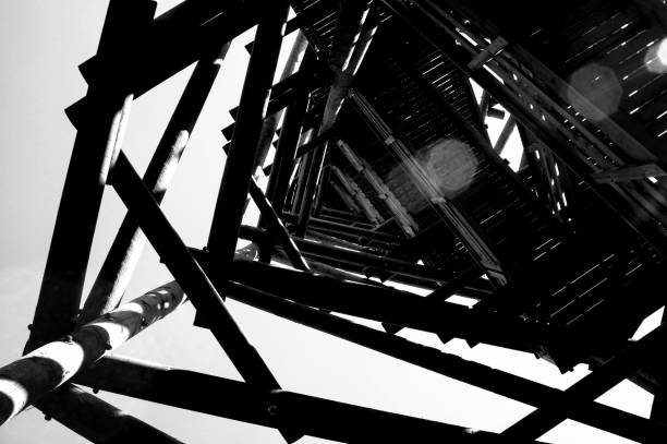 istock Close up view on observation tower construction elements, wooden tower in forest 1088732622