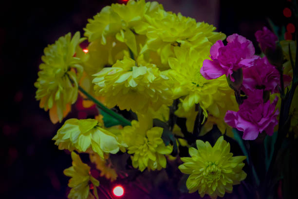 istock Yellow chrysanthemum mixed with pink carnation bouquet with selective focus on yellow and pink flower 1088734254