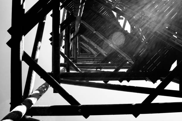 istock Close up view on observation tower construction elements, wooden tower in forest 1088734410