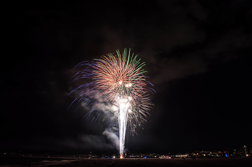 Fireworks shoot off in Marina del Rey, CA to ring in the new year east coast time.