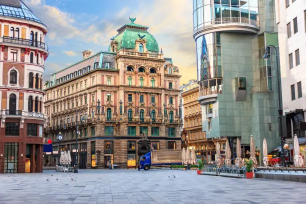 Stephansplatz, a famous square in Vienna, Austria with no people