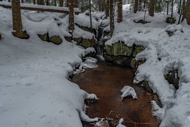 istock Miluscin waterfall in cold winter with ice and snow 1088740638