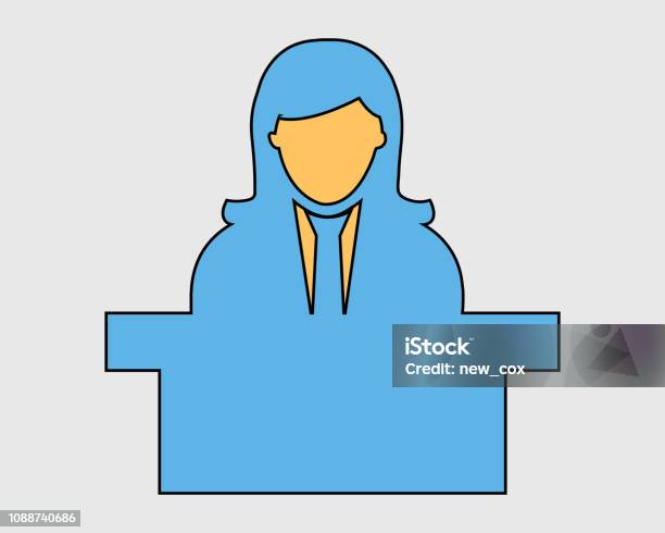 Colorful Reception Icon Female Symbol Behind The Desk Stock Illustration - Download Image Now
