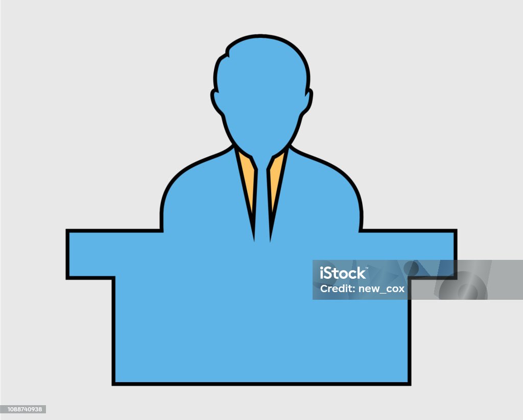 Colorful Reception Icon. Male Symbol behind the desk. Adult stock vector