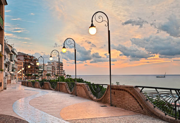 Ortona, Abruzzo, Italy: seafront at dawn, beautiful terrace on the Adriatic sea stock photo