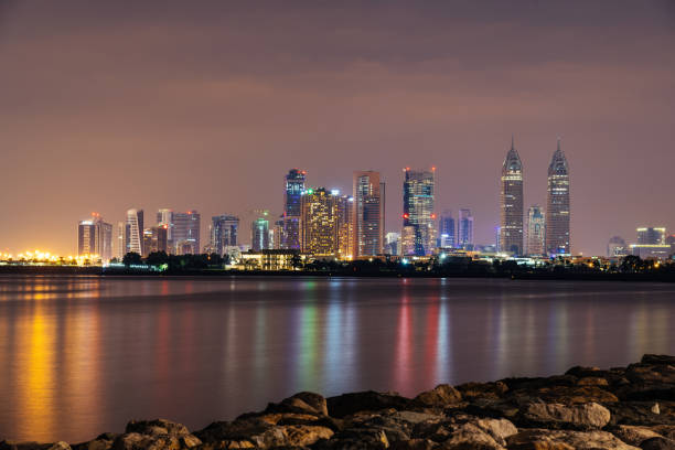 Dubai Marina skyline at night stock photo