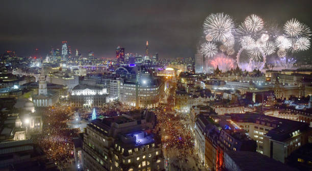 London cityscape and New Year Fireworks