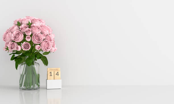 istock Pink rose in white room, valentine concept, 3D rendering 1088753134