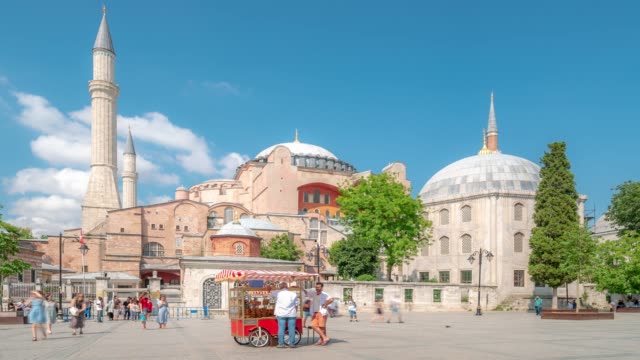 Timelapse: Traveler Crowd at The Hagia Sophia Mosque in old town square Istanbul Turkey