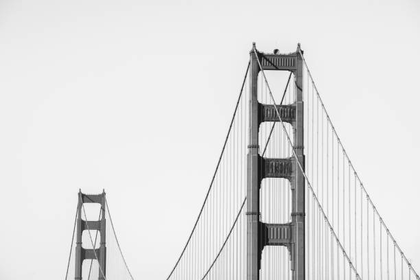 Close-up of the Golden Gate Bridge in San Francisco, California in black and white