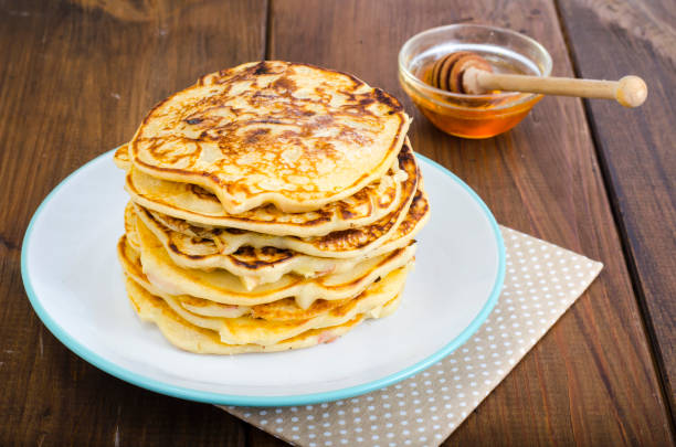 istock White plate with pancakes on wooden table 1088760918