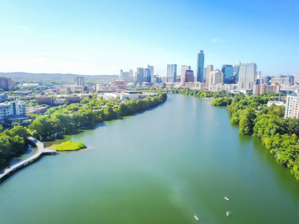 istock Top view riverside downtown Austin with green beautiful Colorado River 1088768436