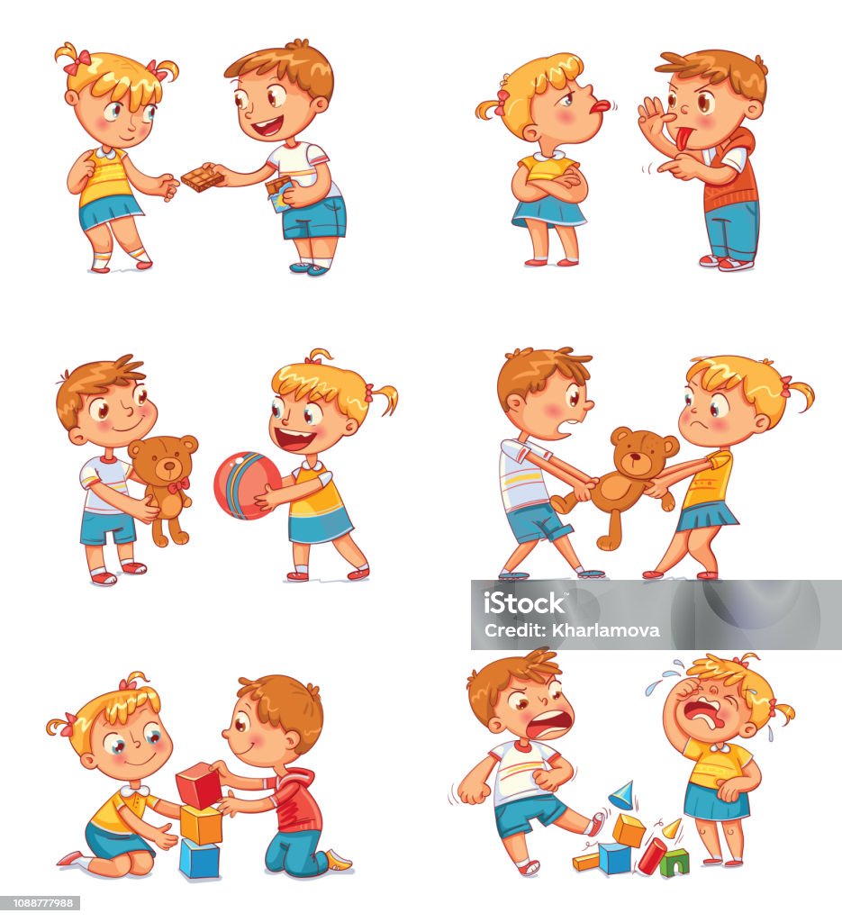 Good And Bad Behavior Of A Child Stock Illustration - Download Image Now -  Sharing, Child, Arguing - iStock