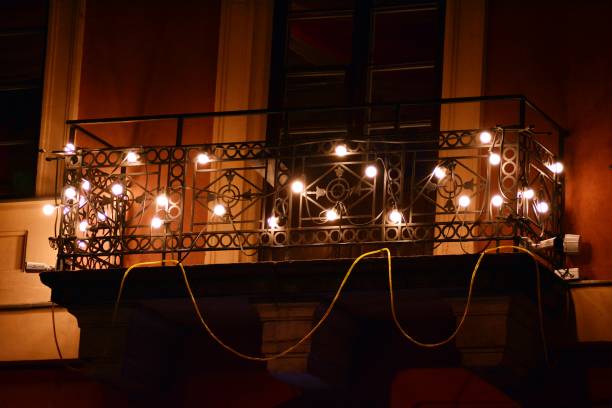 istock Building balcony decorated with Christmas lights 1088778336