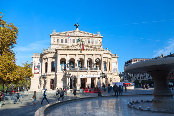 famous opera house in frankfurt. the old opera in frankfurt, germany - opera house semper opera house statue theaterplatz imagens e fotografias de stock